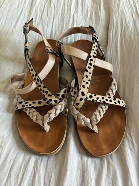 Beige Braided & Leopard Strap Sandals